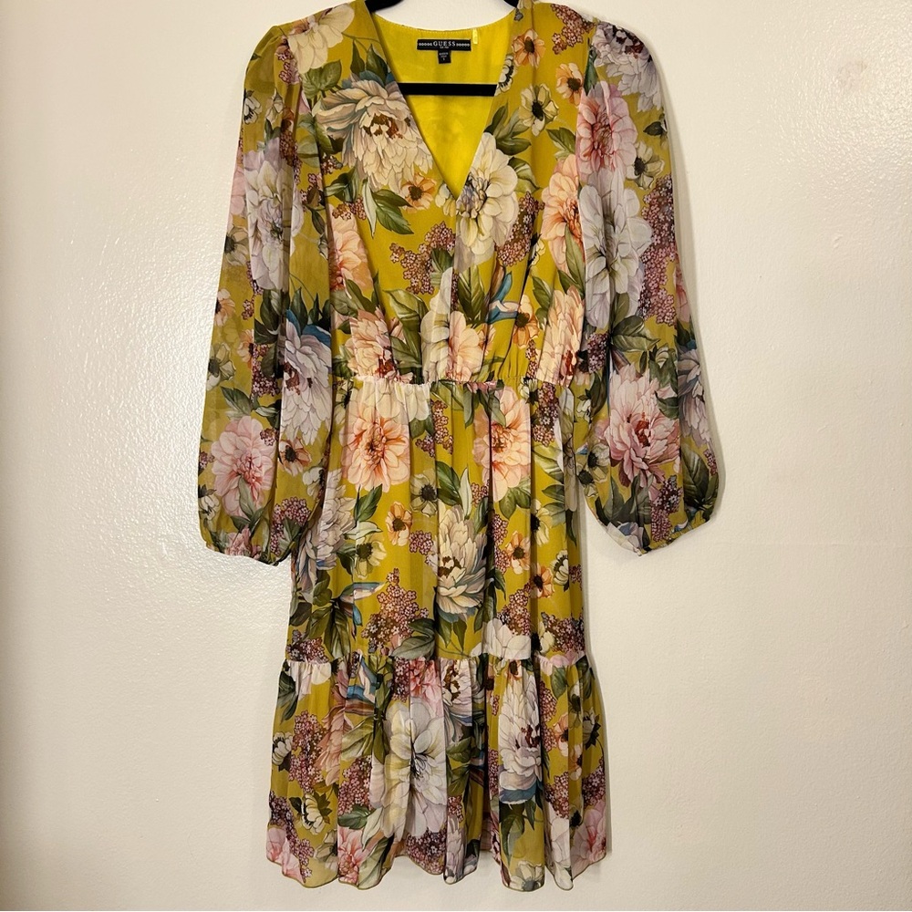 Guess Yellow and Pink Tiered Dress